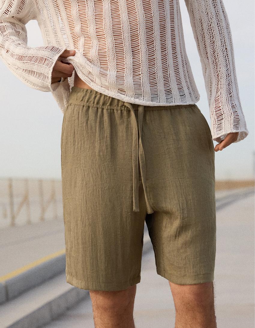 Rustik jogger fit bermuda-Haki