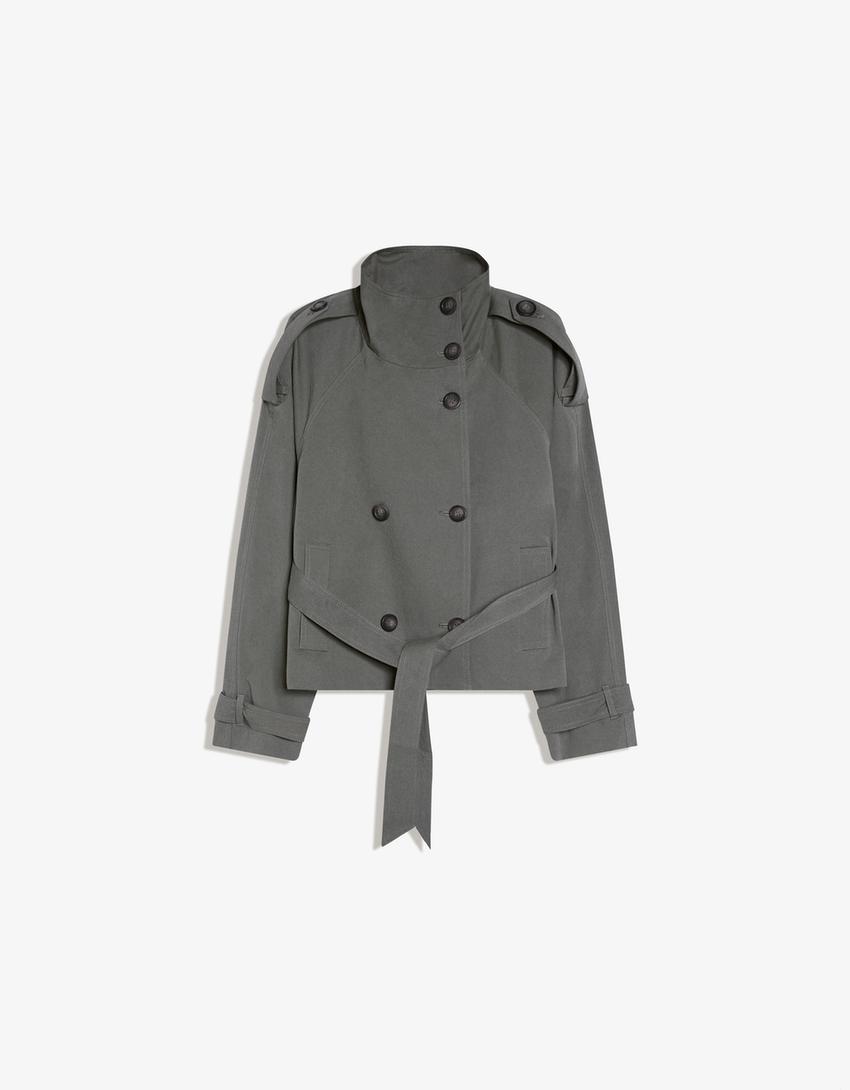 Funnel neck trench jacket-Dark grey