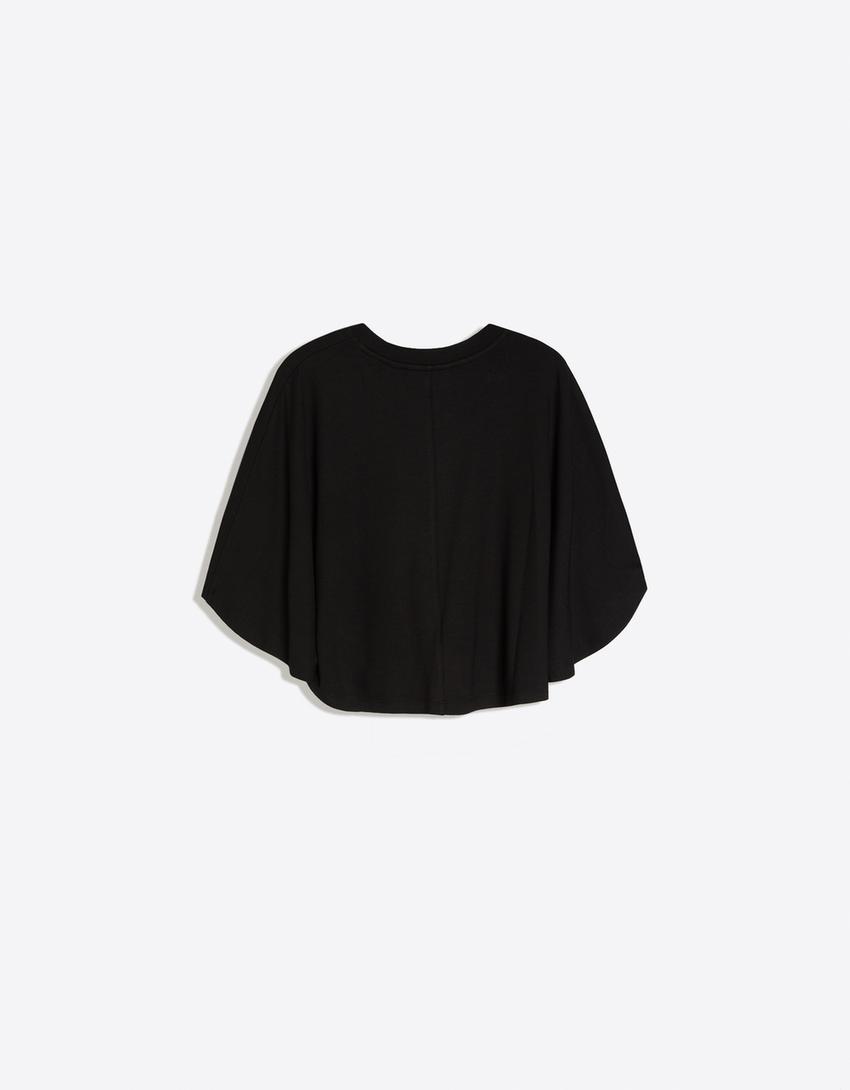 Oversize layered effect T-shirt-Black