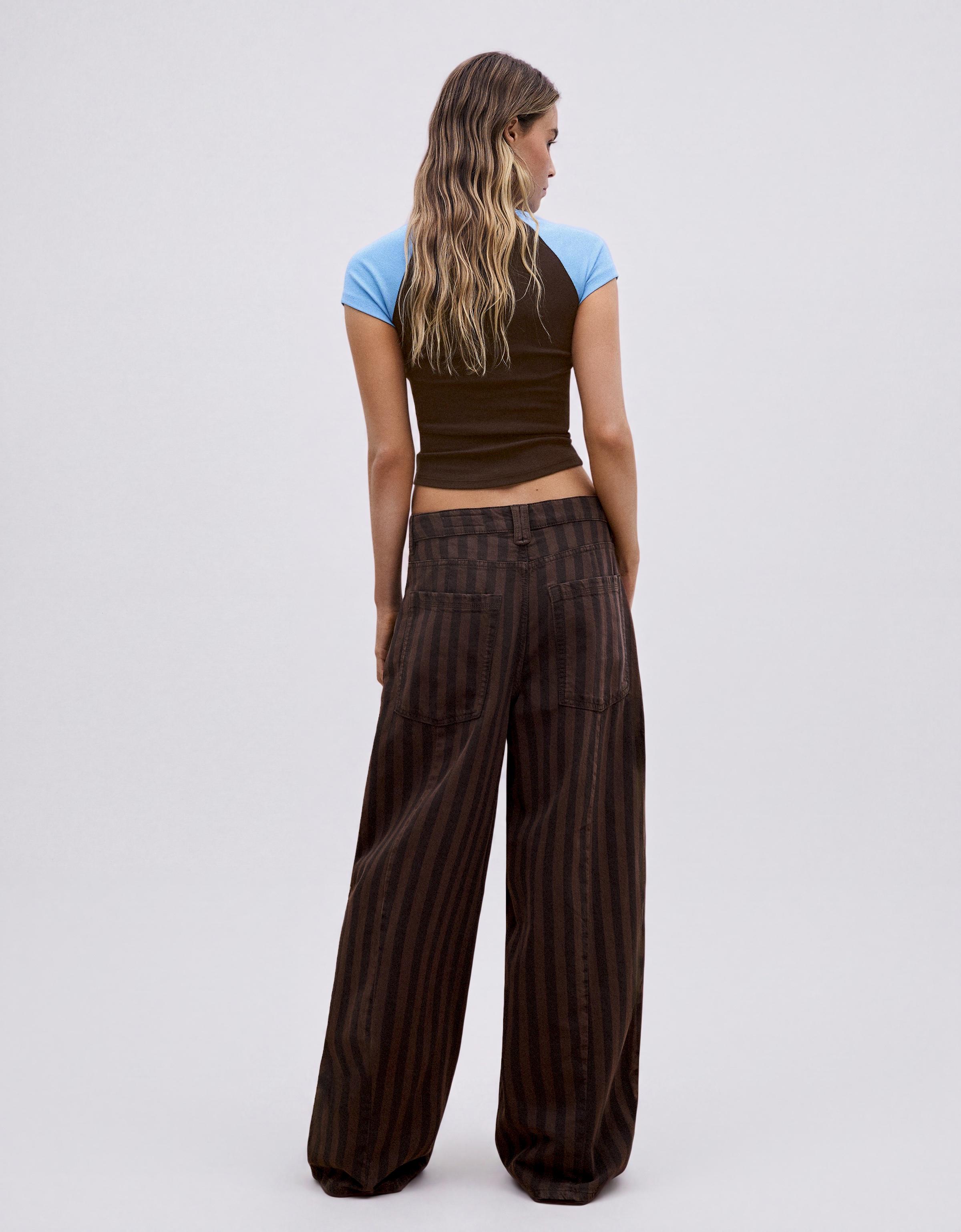 Stripe barrel trousers — Brown