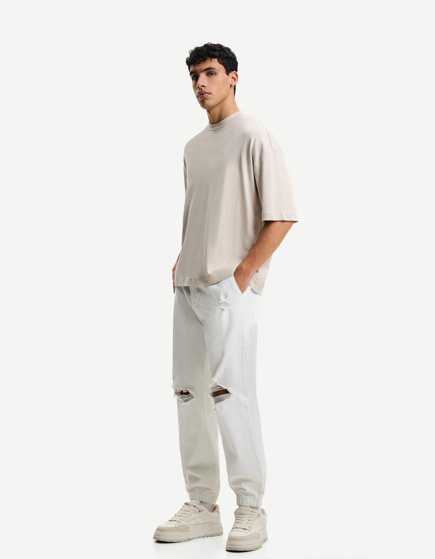 Jeans jogger rotos-Blanco