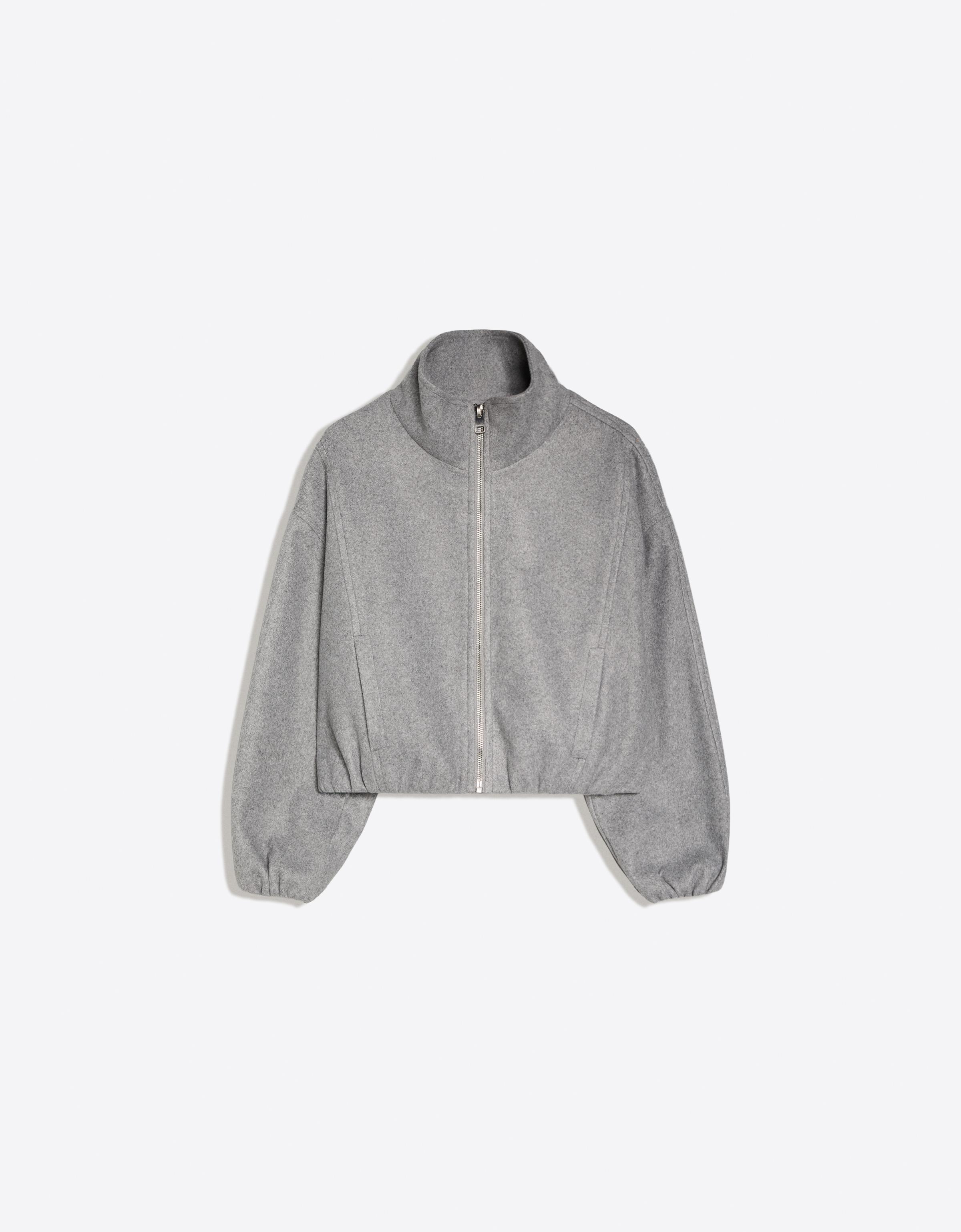 Felt-effect jacket with gathered hem — Grey