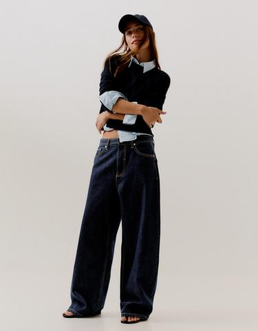 Barrel jeans with back buckle — Navy 4