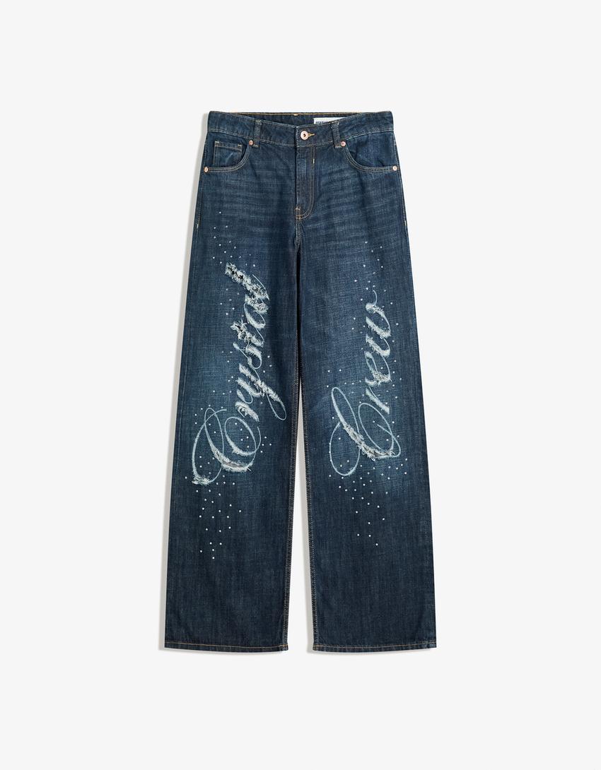 Baggy jeans met laserprint - LIMITED EDITION-Blauw
