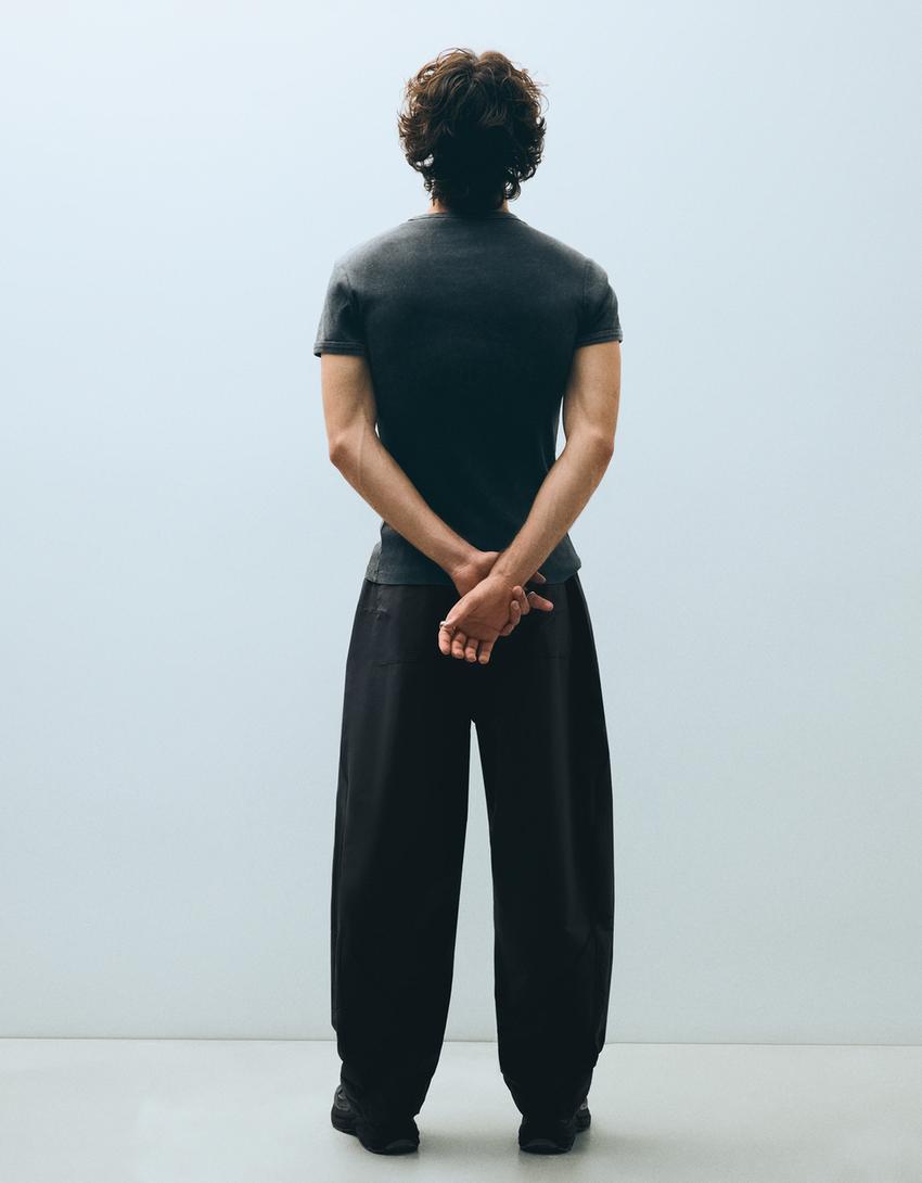 Technical barrel trousers-Dark blue