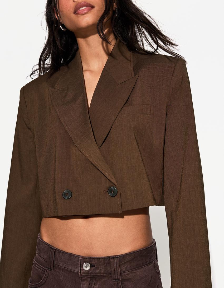 Double-breasted boxy fit blazer-Bruin