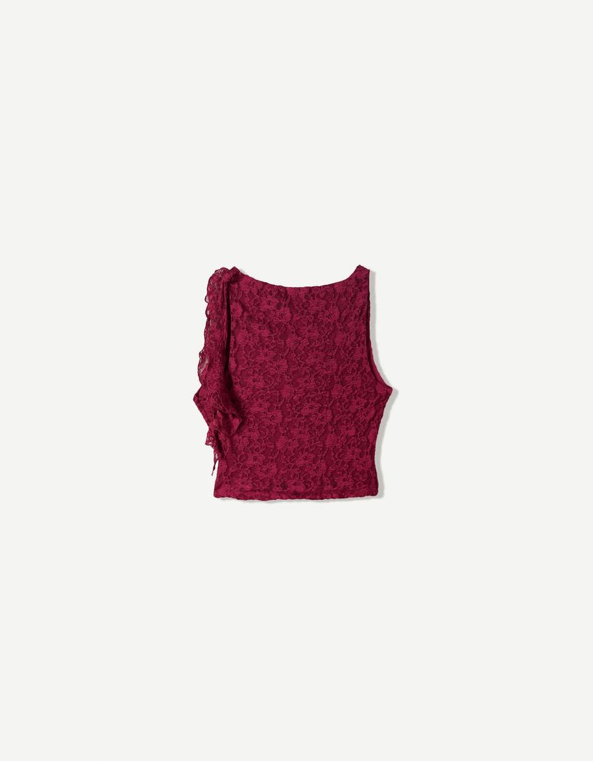 Top en dentelle volants-Grenat-1