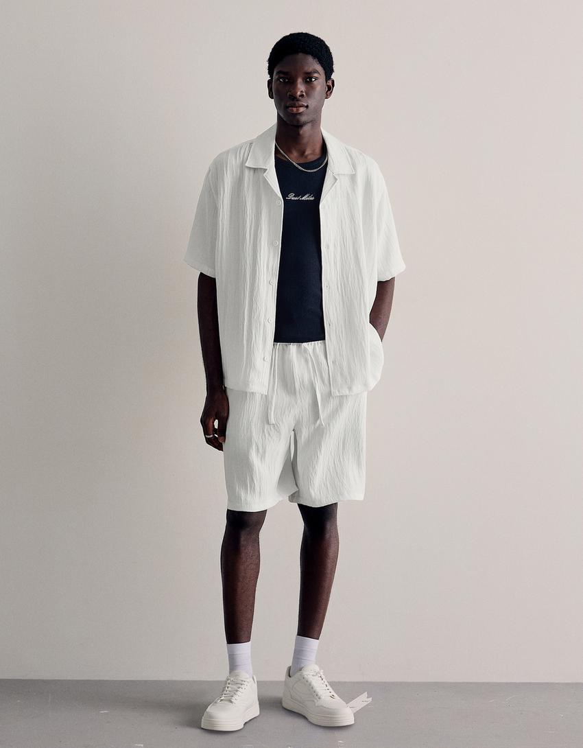 Chemise manches courtes rustique-Blanc