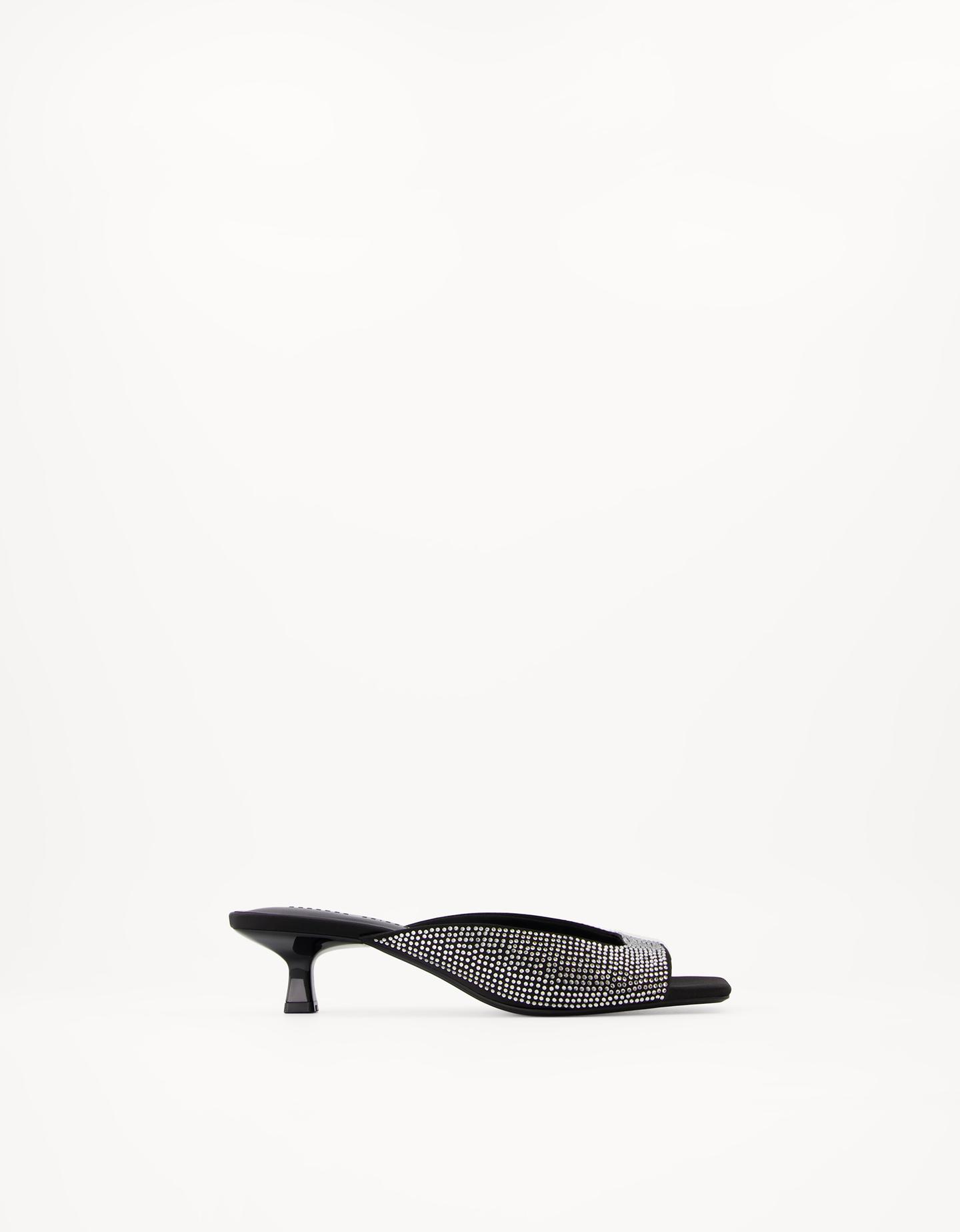 Bershka Sandali Con Tacco Mule E Dettaglio Di Strass Donna 36 Nero