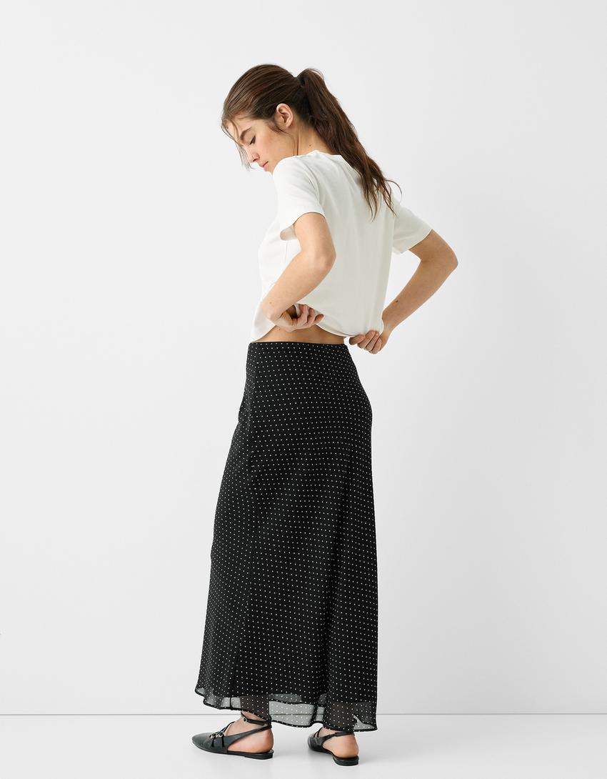 تنورة شيفون طويلة منقطة-أسود-2