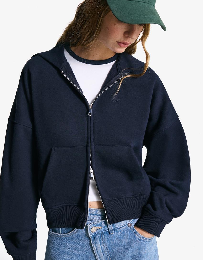 Oversized hoodie met rits-Marineblau-0