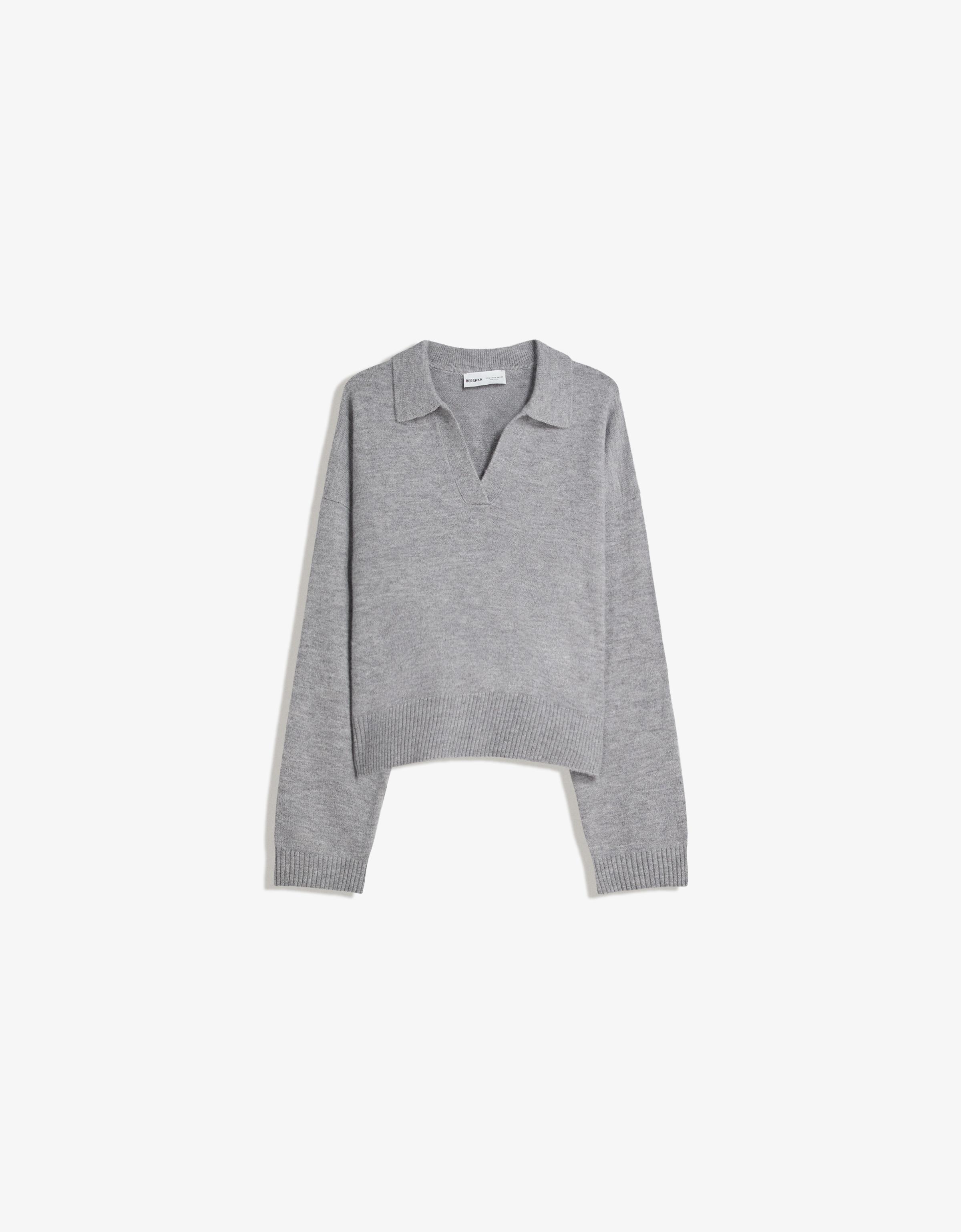 Bershka Pullover Mit Polo-Kragen Damen Xs Grau