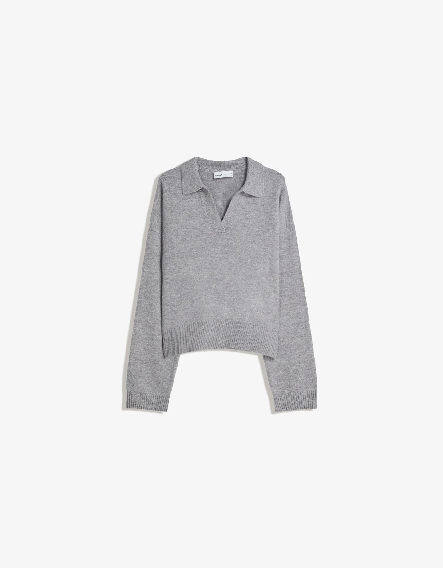 Bershka Jersey Cuello Polo Mujer M Gris