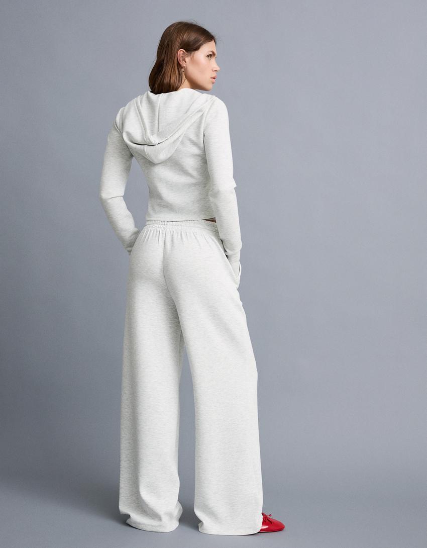 Yumuşak wide leg pantolon-Gri