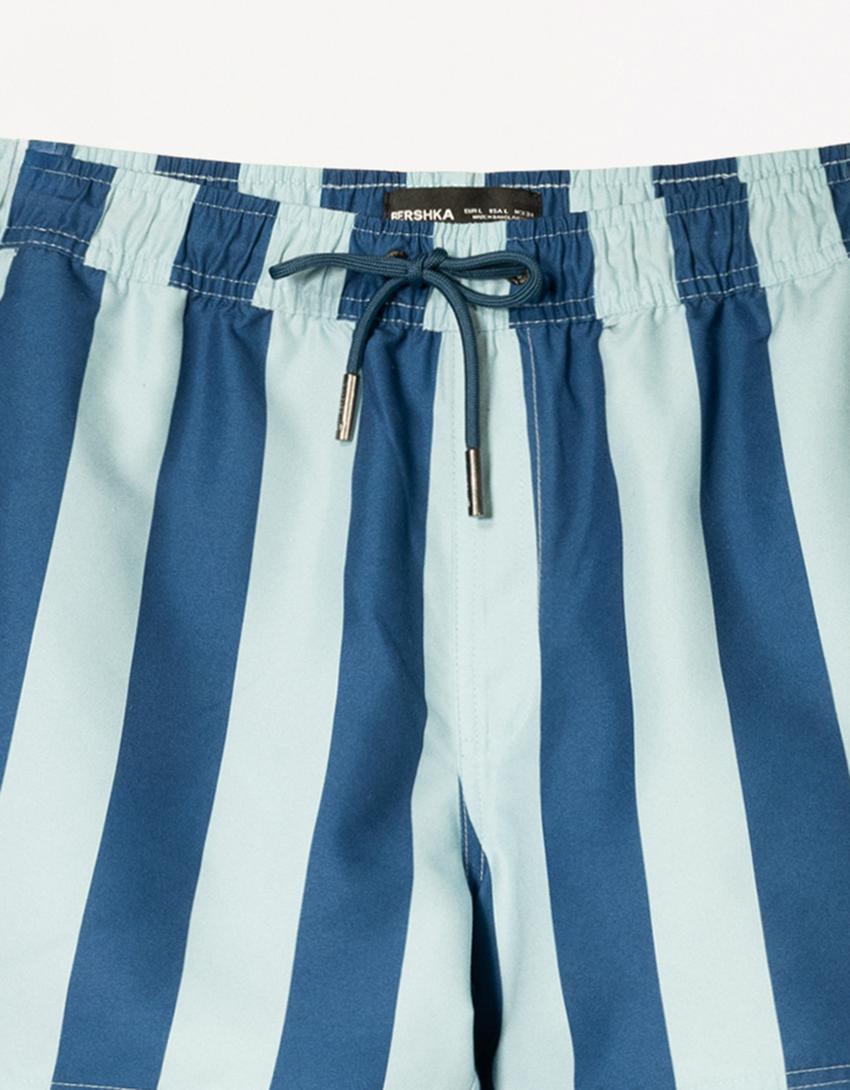 Short de baie print dungi-Bleumarin-2