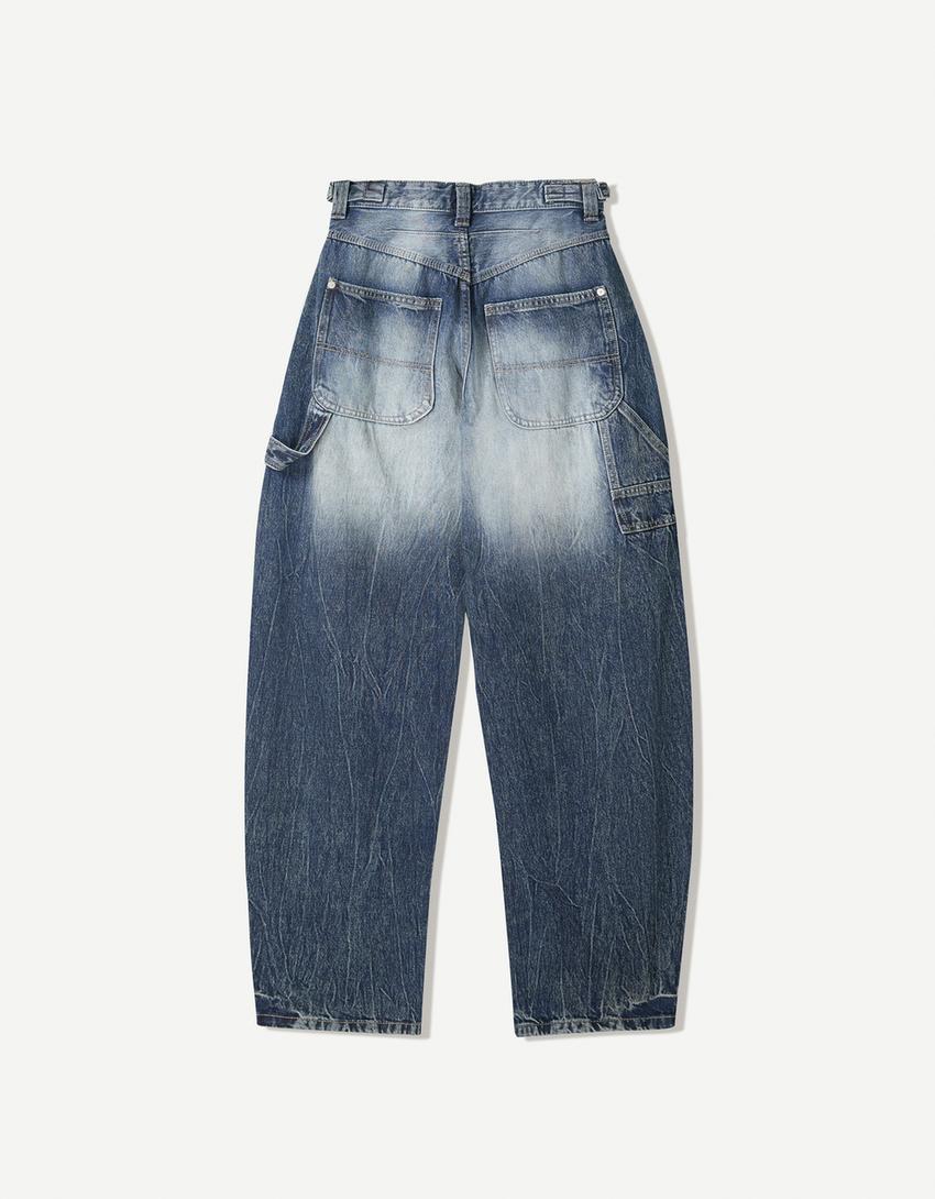 Adjustable balloon fit carpenter jeans-Dark blue-4