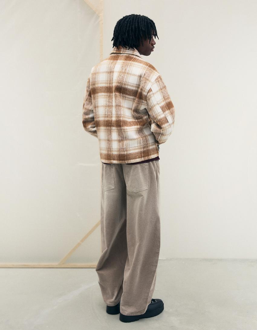 Куртка геометрического кроя в клетку-Κоричневый