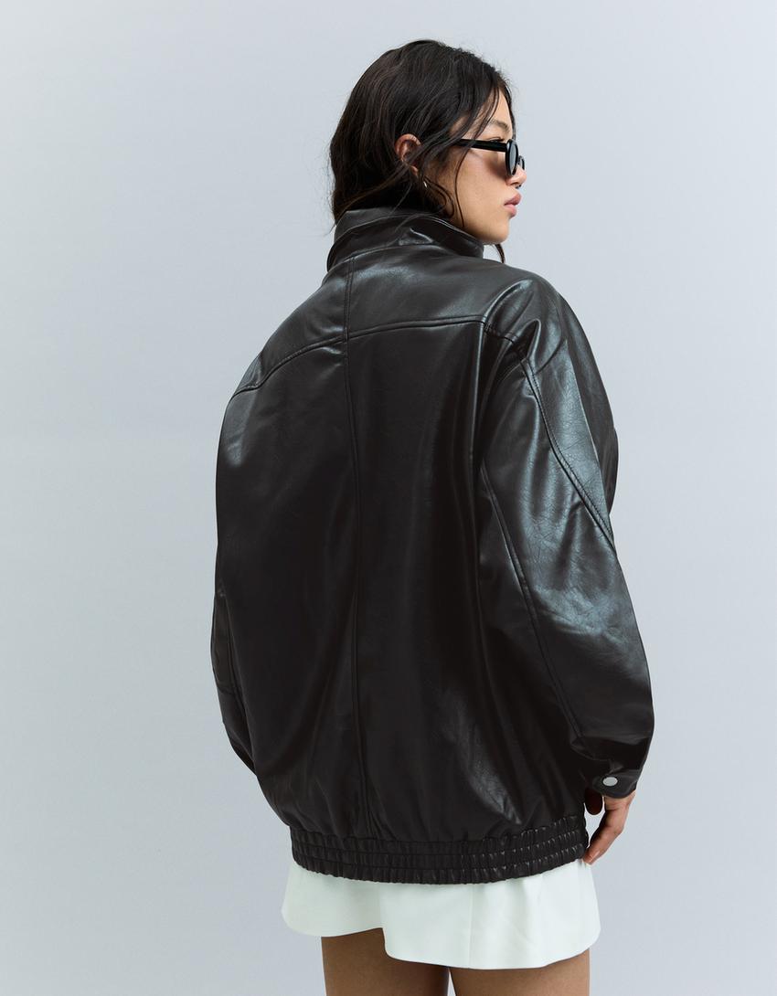 Oversize leather effect jacket-Black