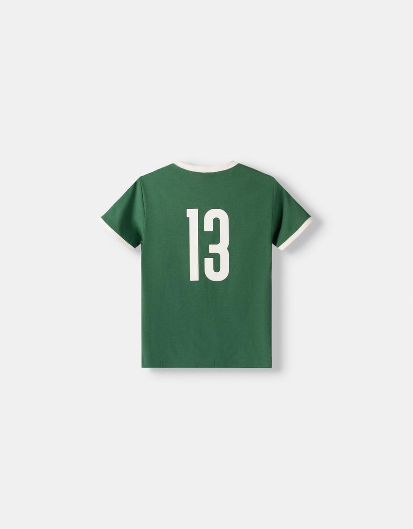 Kısa kollu kontrast detaylı spor t-shirt-Yeşil-6