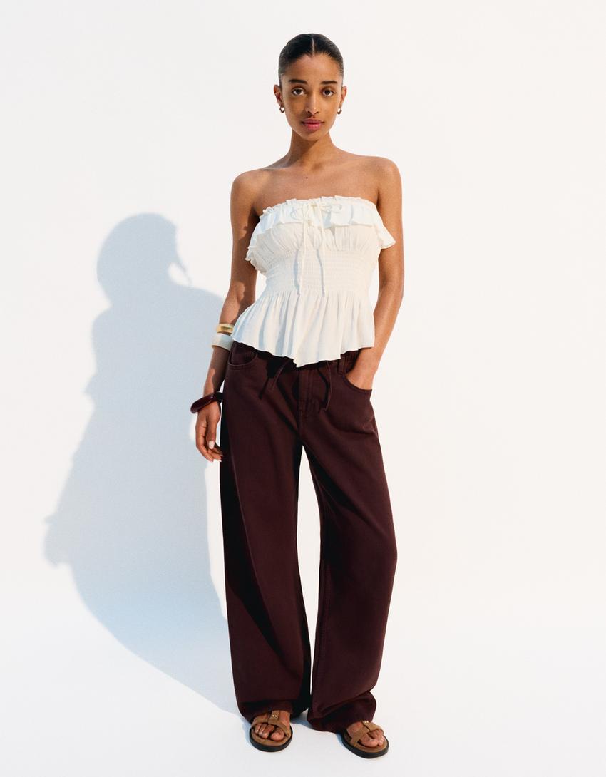 Lightweight wide-leg jeans-Brown-2