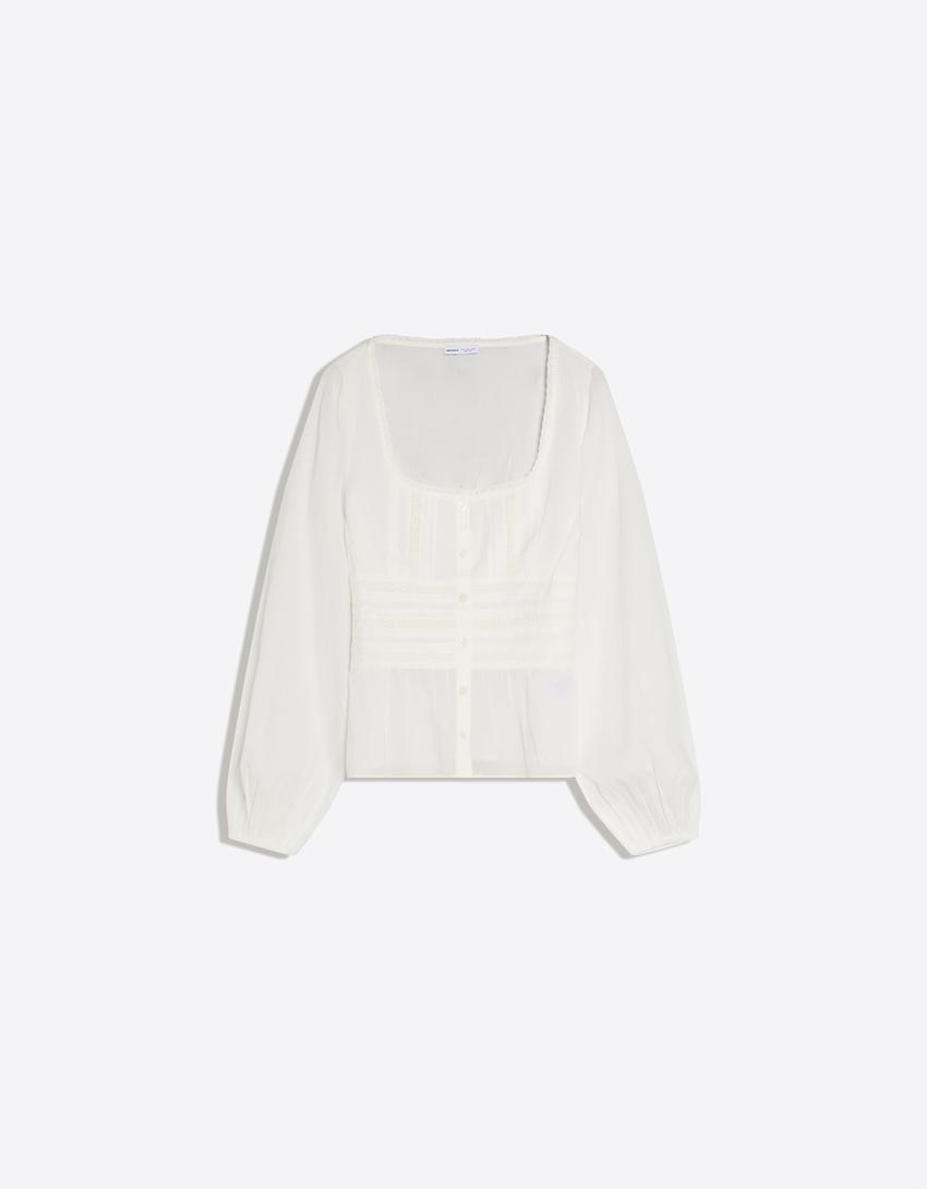 Blouse à boutons-Blanc