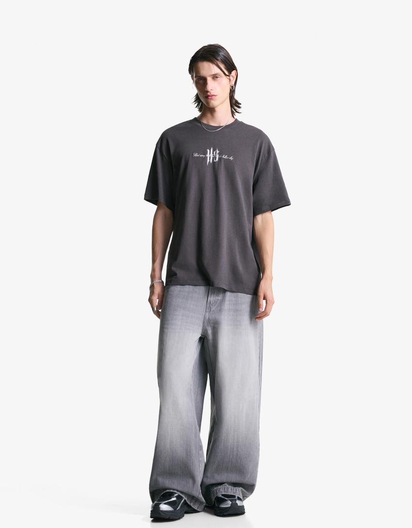 Short sleeve T-shirt with print-Grey-2