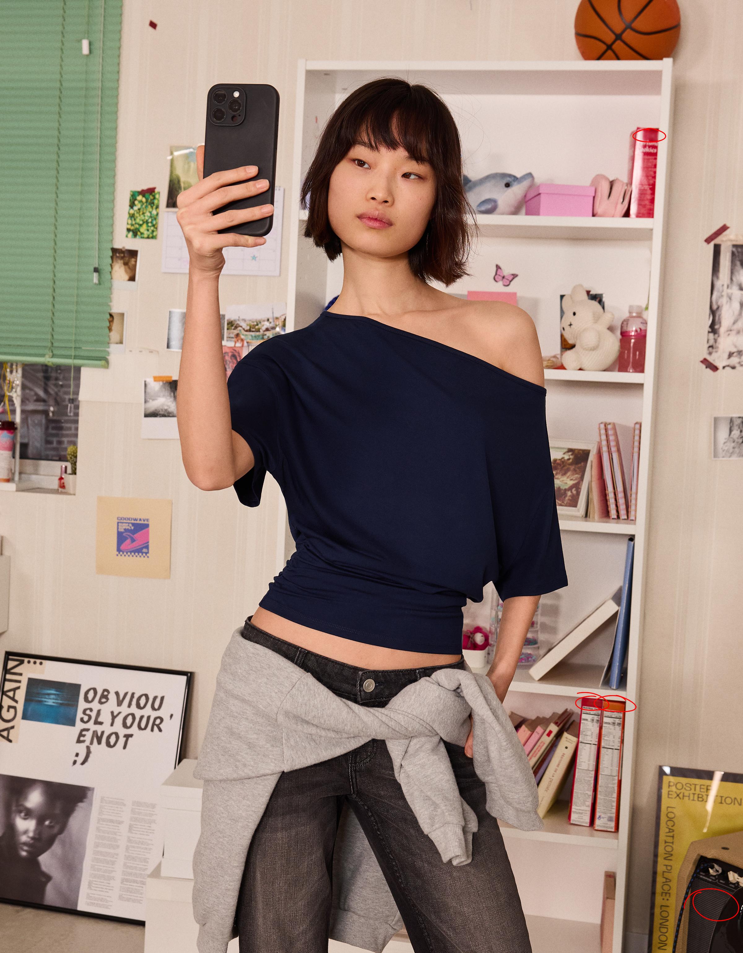 Asimetrik kısa kollu tişört - Görsel 215