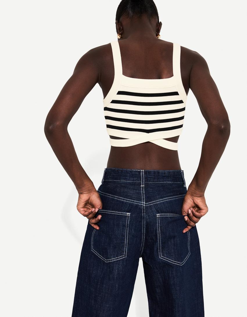 Top tirants cut out tires contrast-Negre
