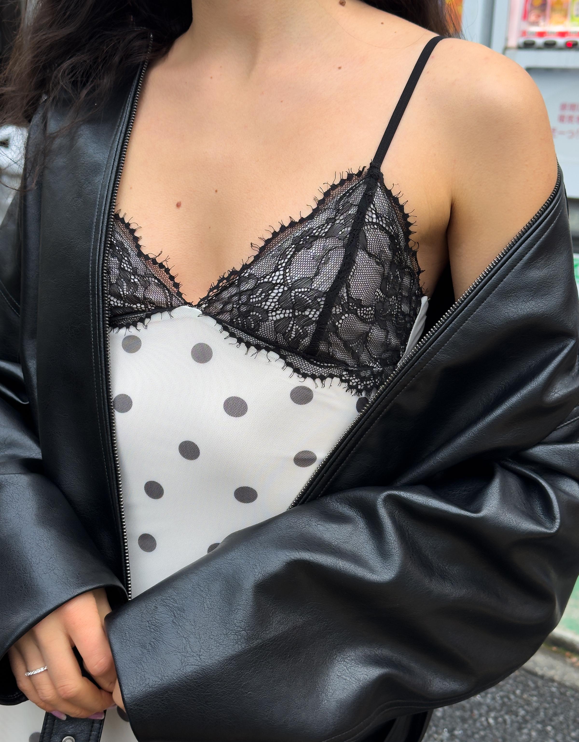 Tül ve dantel baskılı askılı mini elbise - Görsel 11