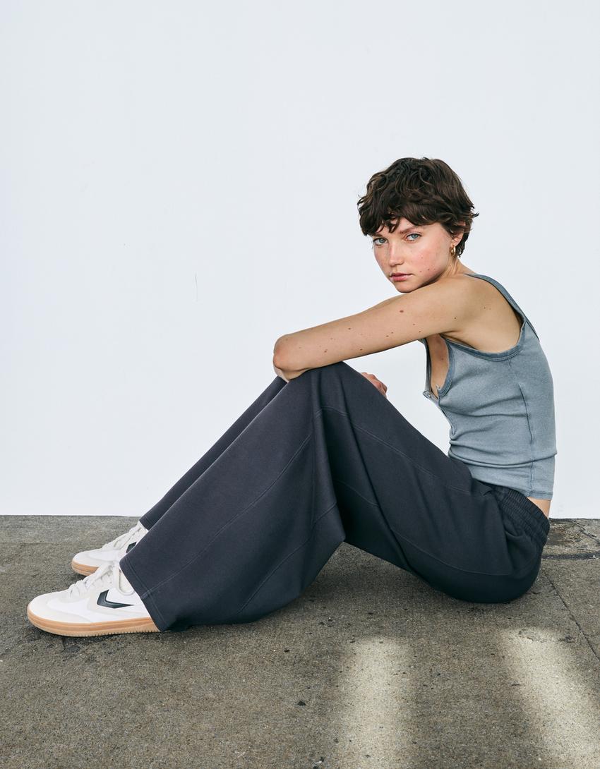 Pantalon barrel molleton-Gris