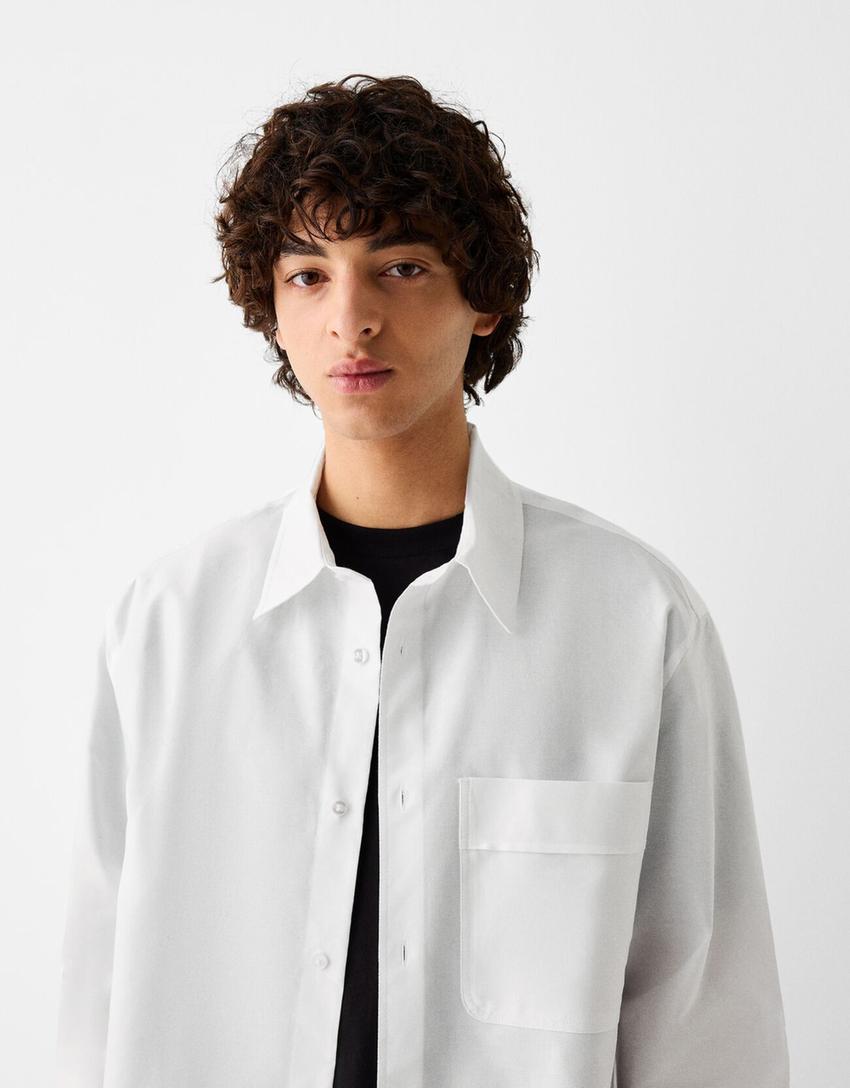 Boxy long sleeve Oxford shirt-White