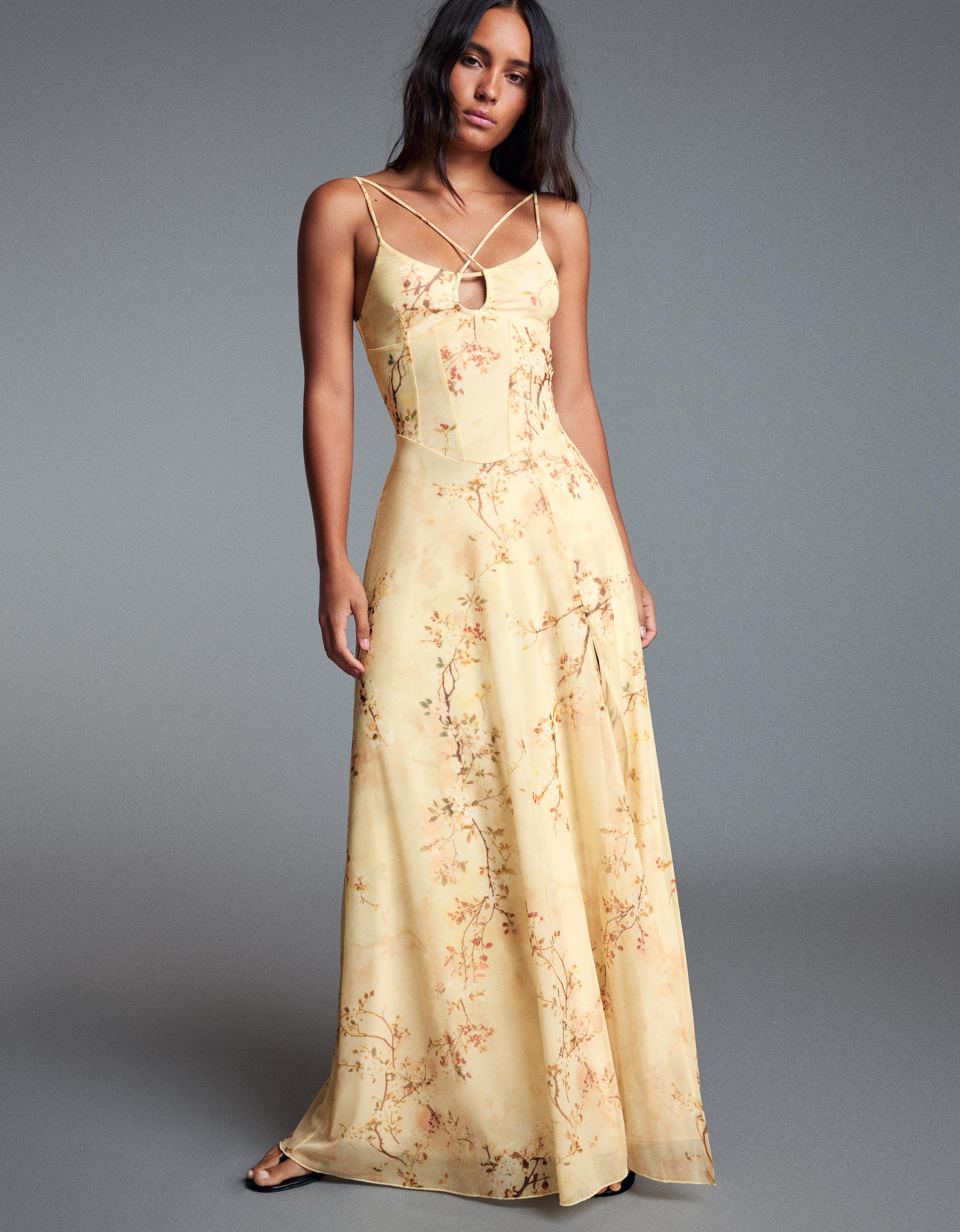 Strappy floral midi dress — Yellow