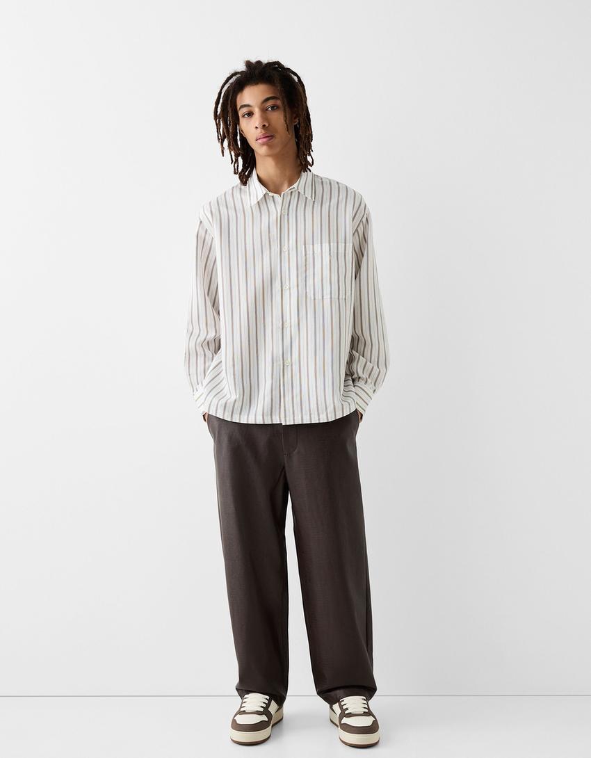 Chemise rayée manches longues-Blanc cassé-3