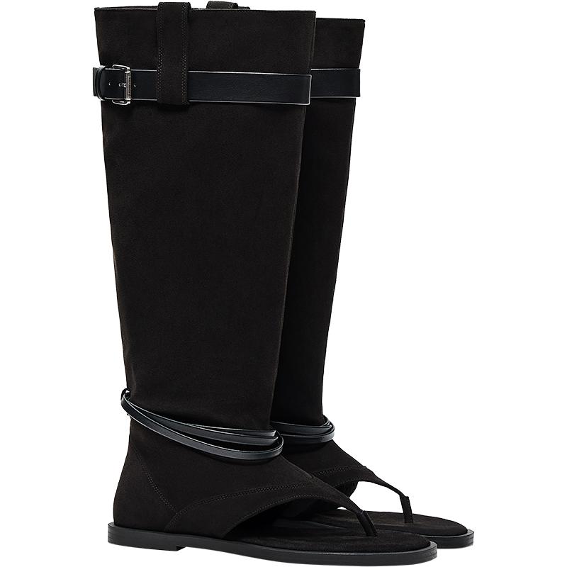 Flat slider sandals with buckle — BLACK