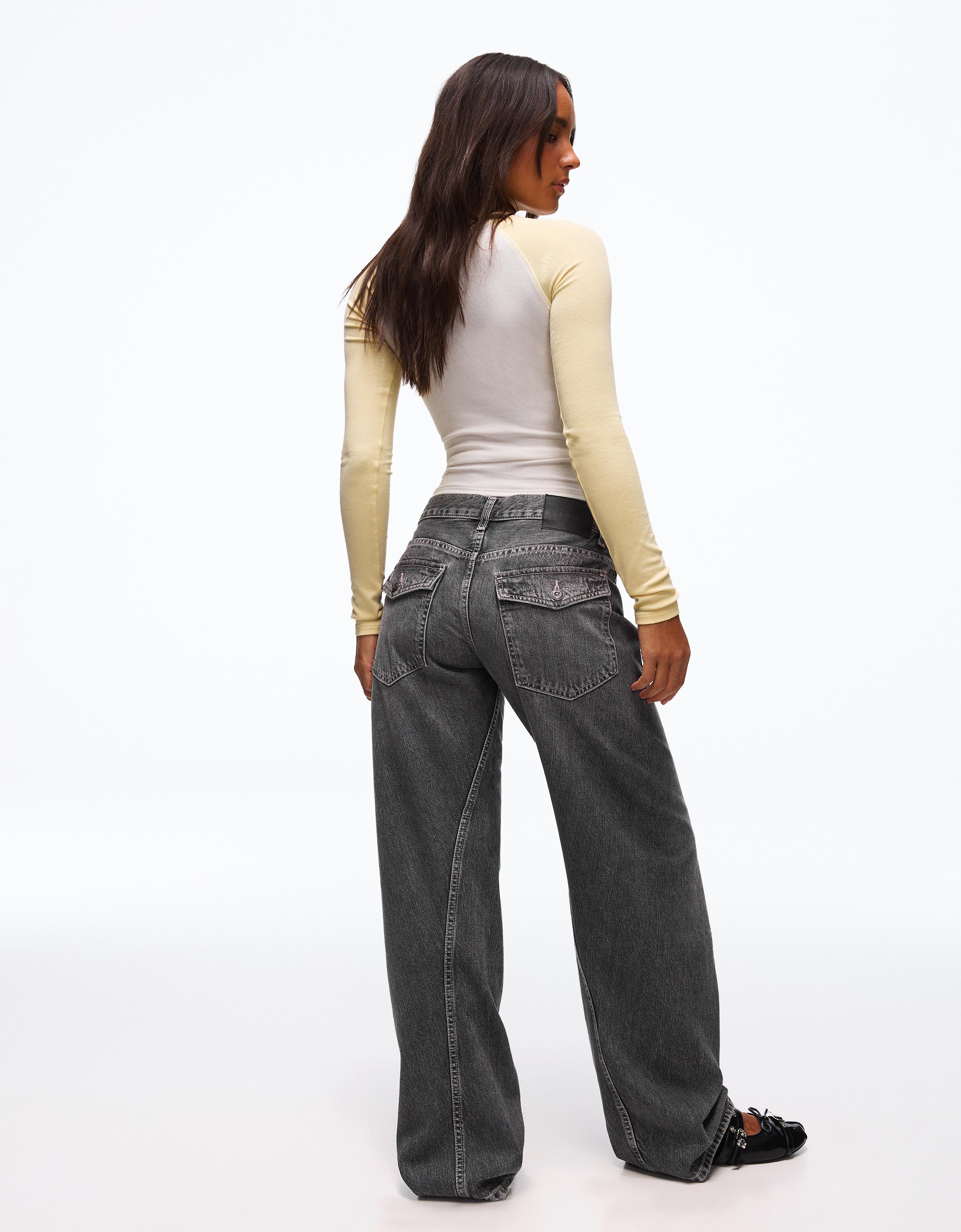 Low-rise barrel jeans — Dark grey