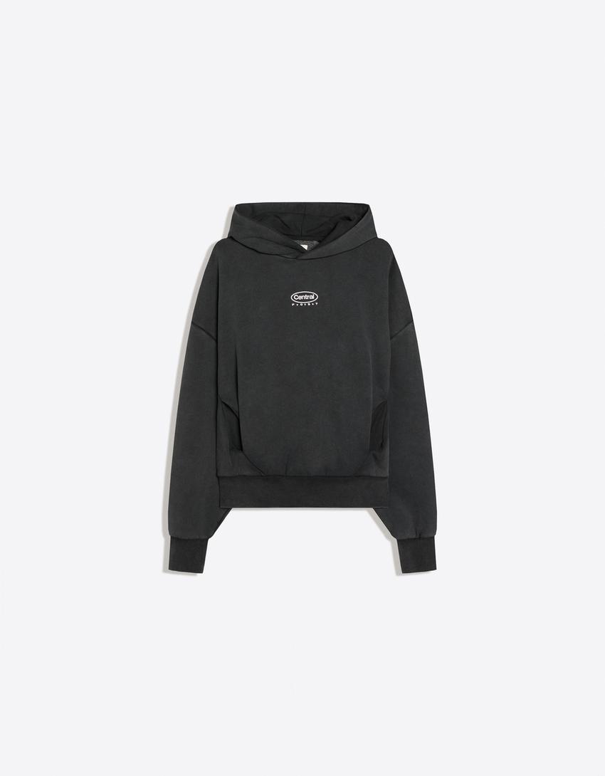Sudadera capucha efecto lavado-Gris