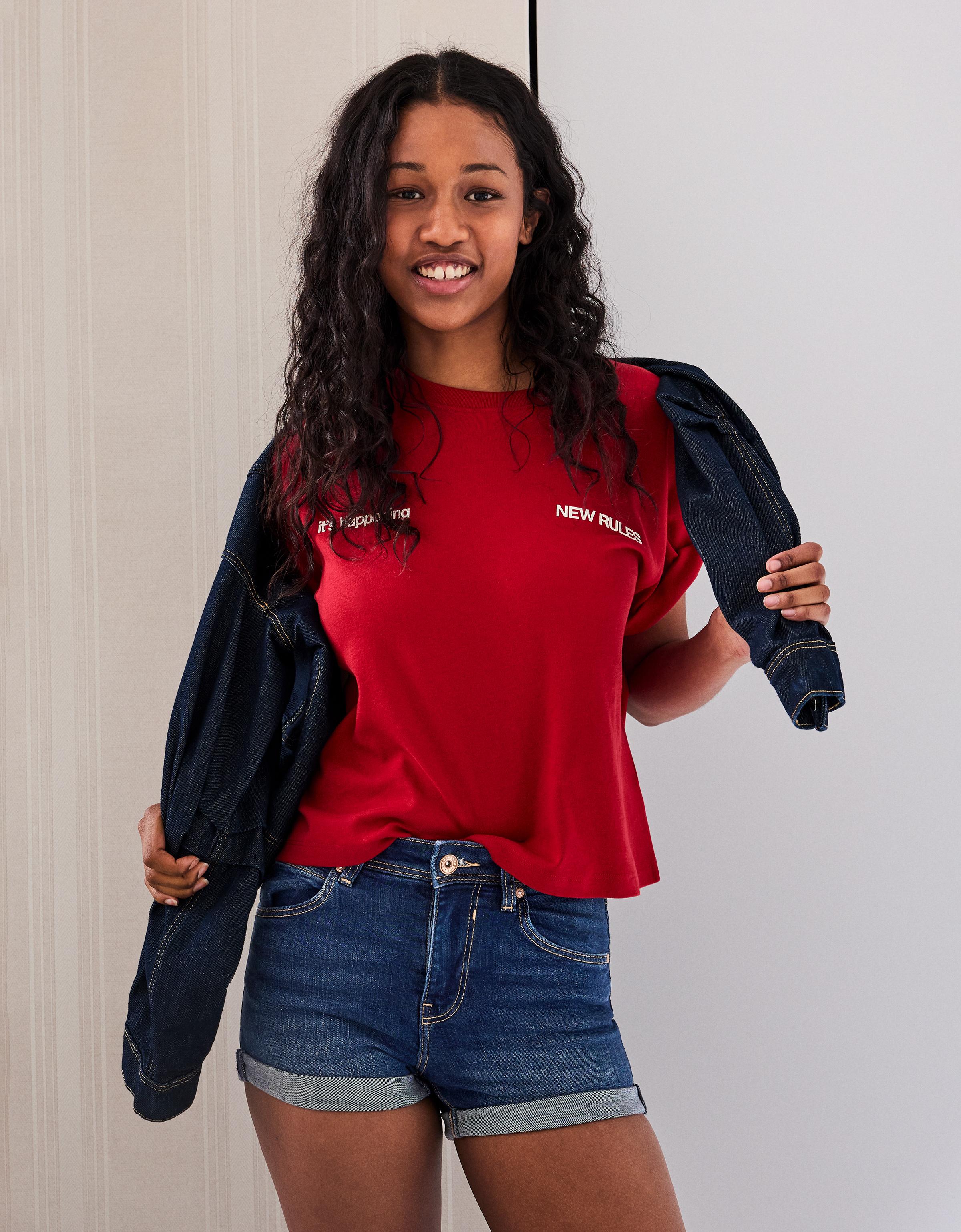 Roll-up denim shorts