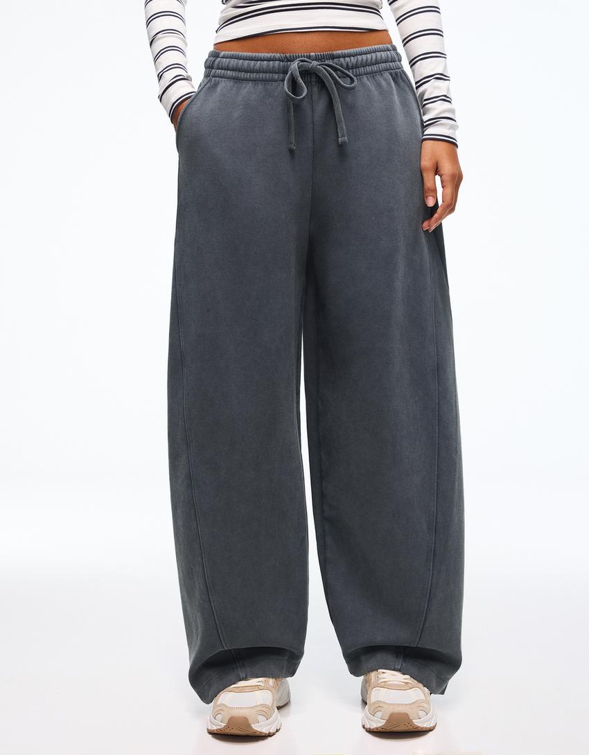 Plush barrel trousers with stoppers-Grey