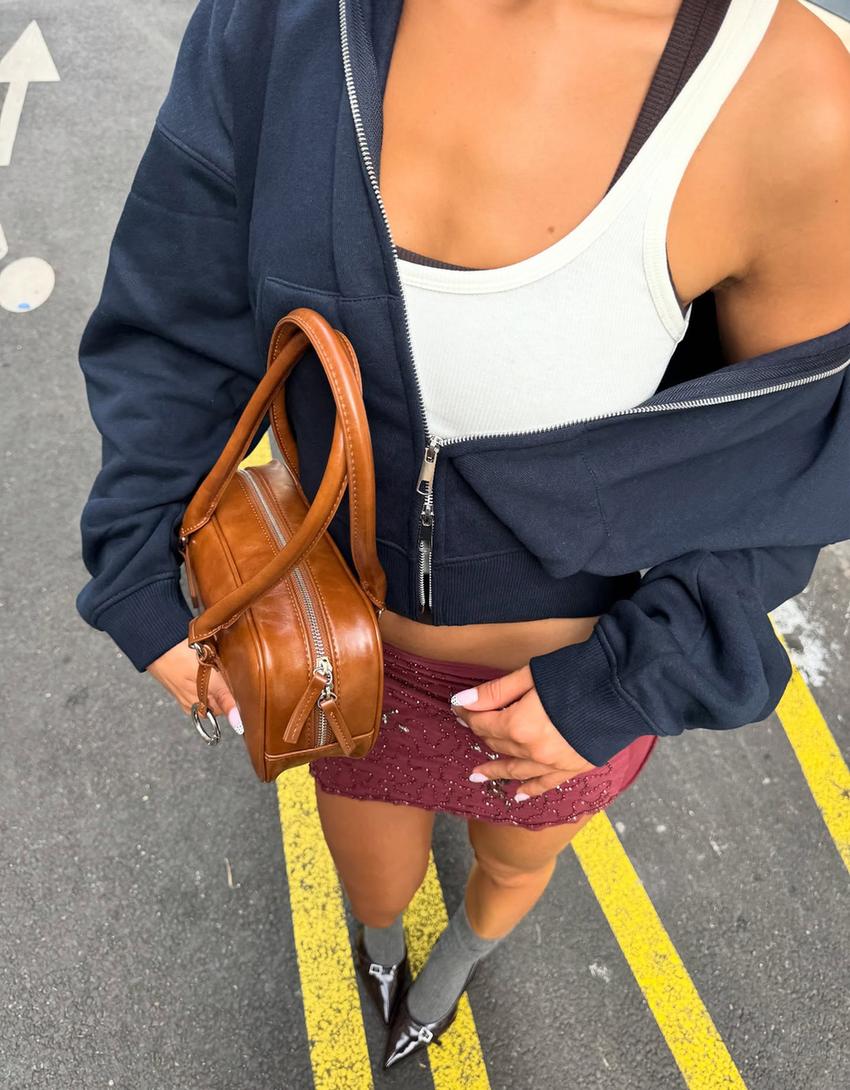 Sweatshirt fecho de correr oversize capuz-Marinho