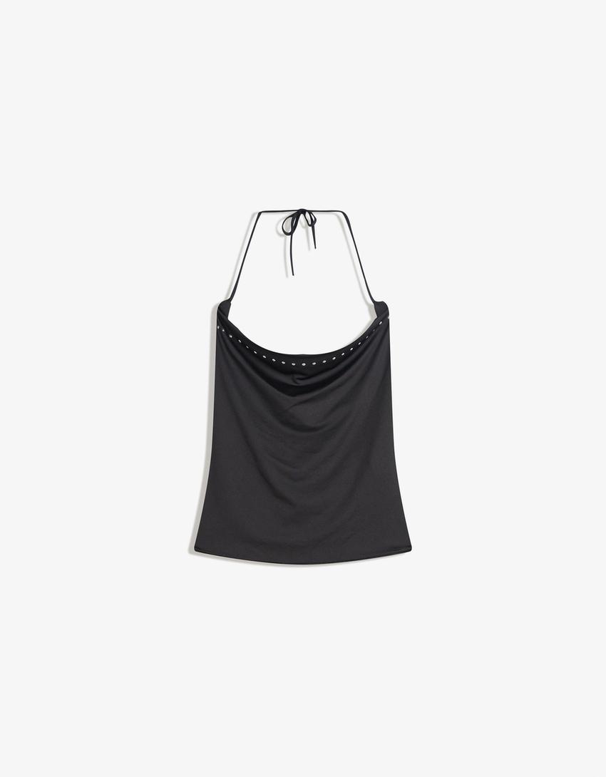 Top drapé à clous-Noir