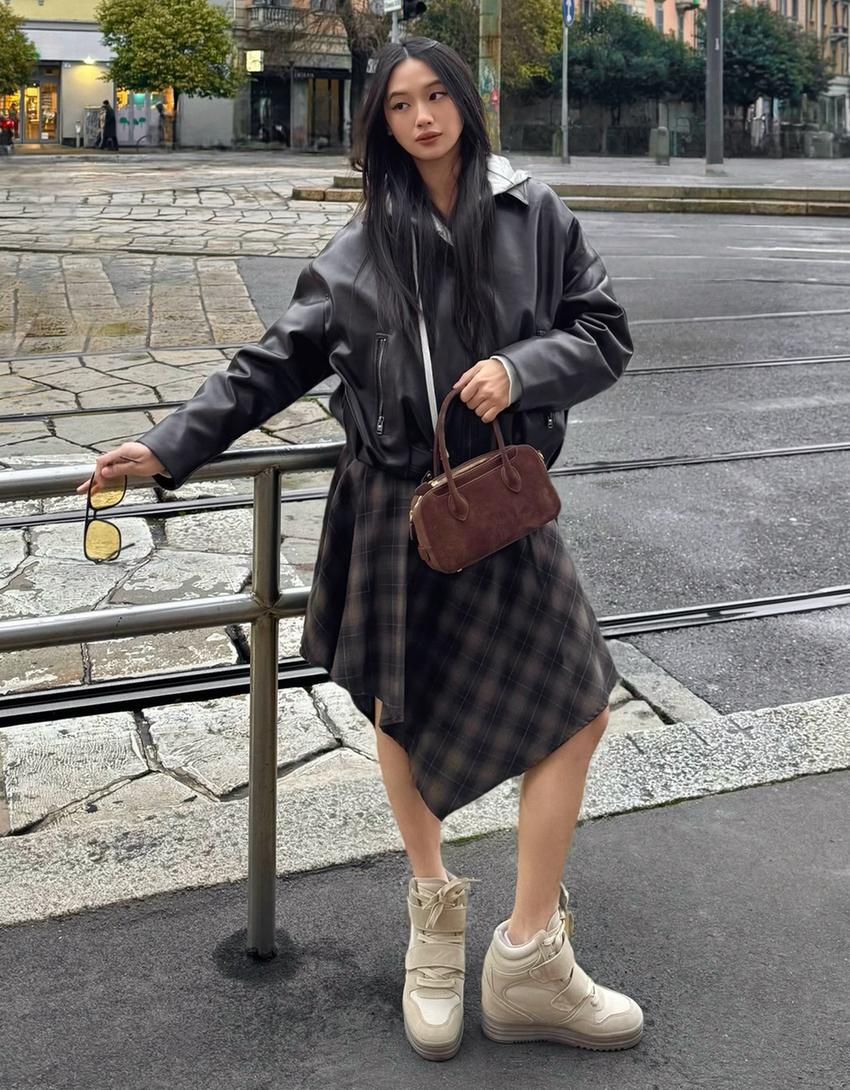 Blouson bomber similicuir ceinture-Marron