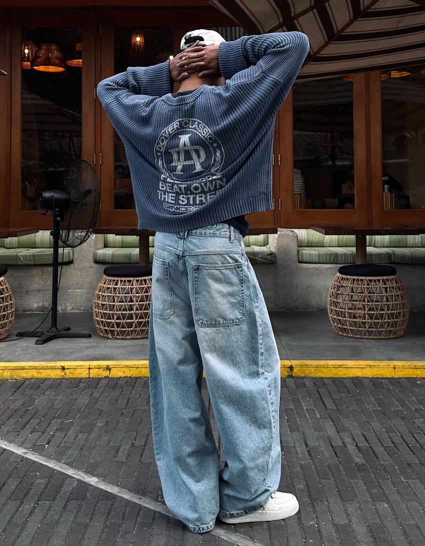 Jeans barrel fit-Bleu lavé