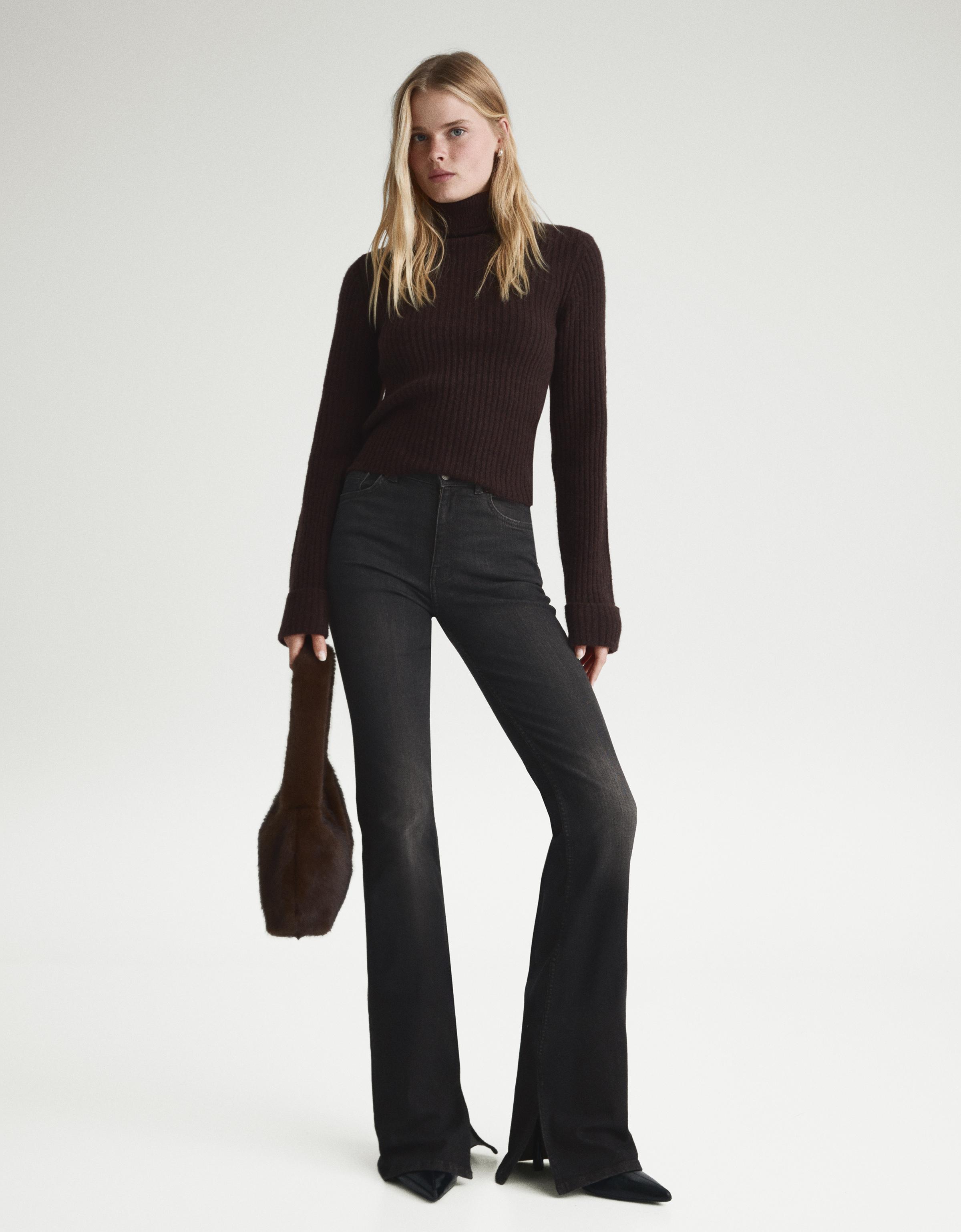 Bershka Jeans Mit Schlag Und Öffnung Damen 42 Schwarz