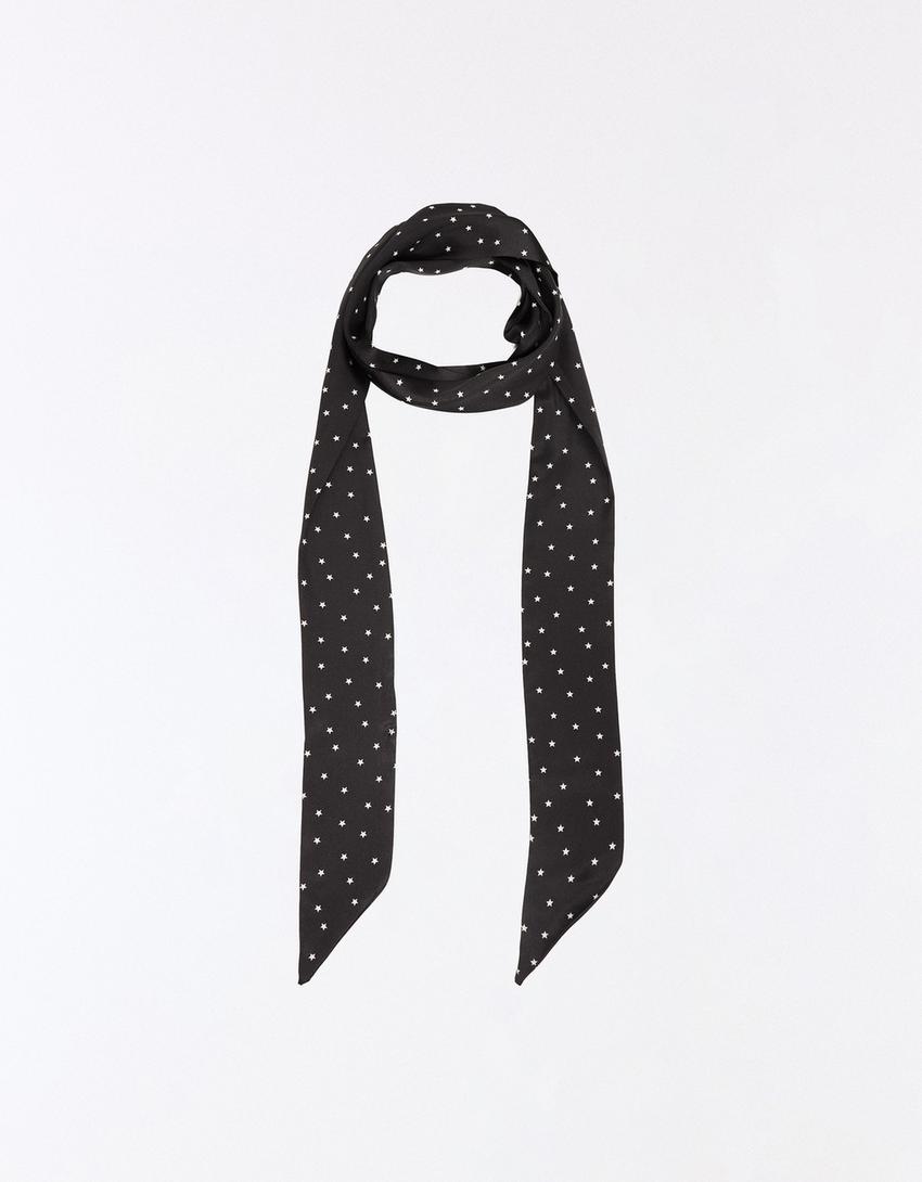 Foulard stile cravatta a stelle-Nero