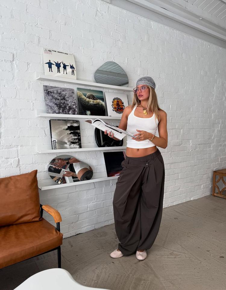 Tailored fit trousers with crossover waist