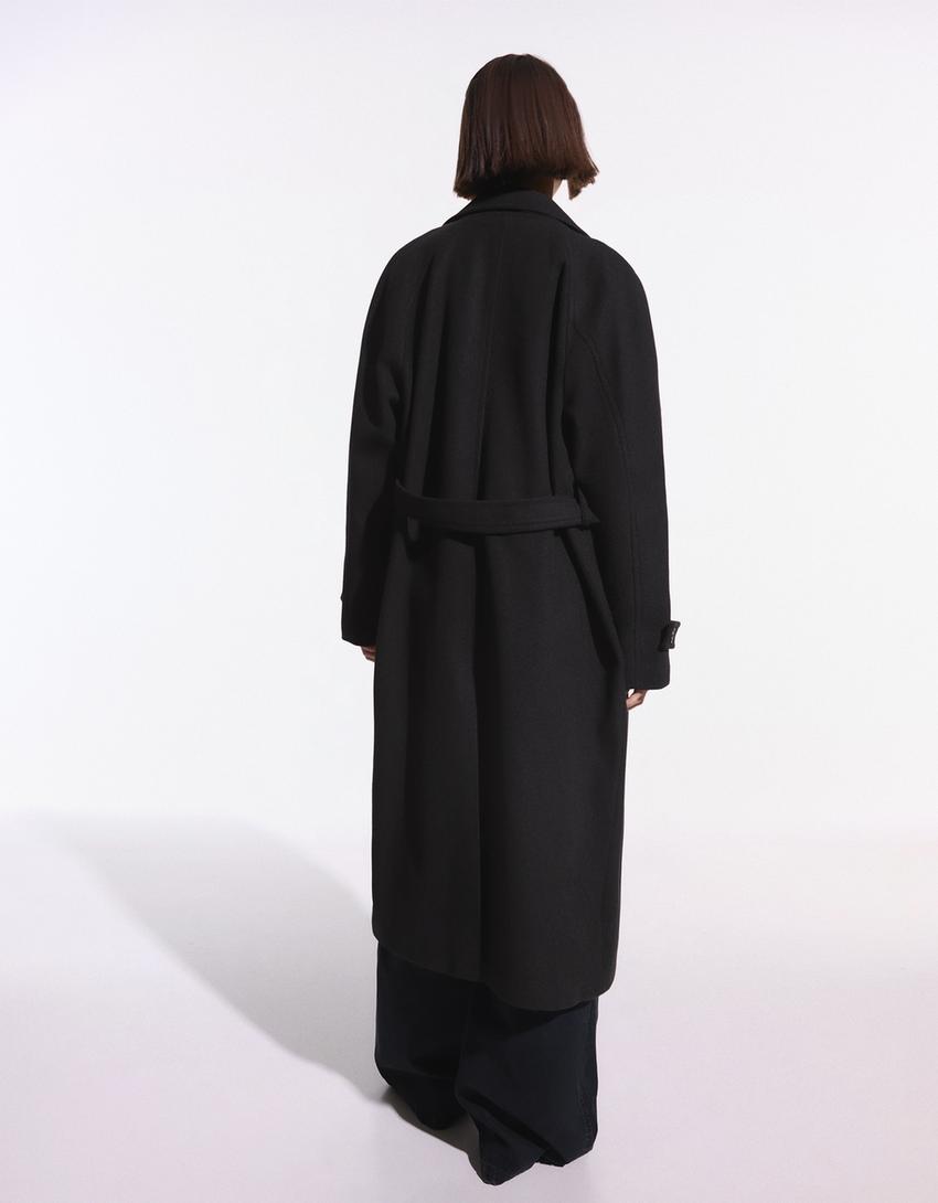 Abrigo trench soft cinturón-Negro