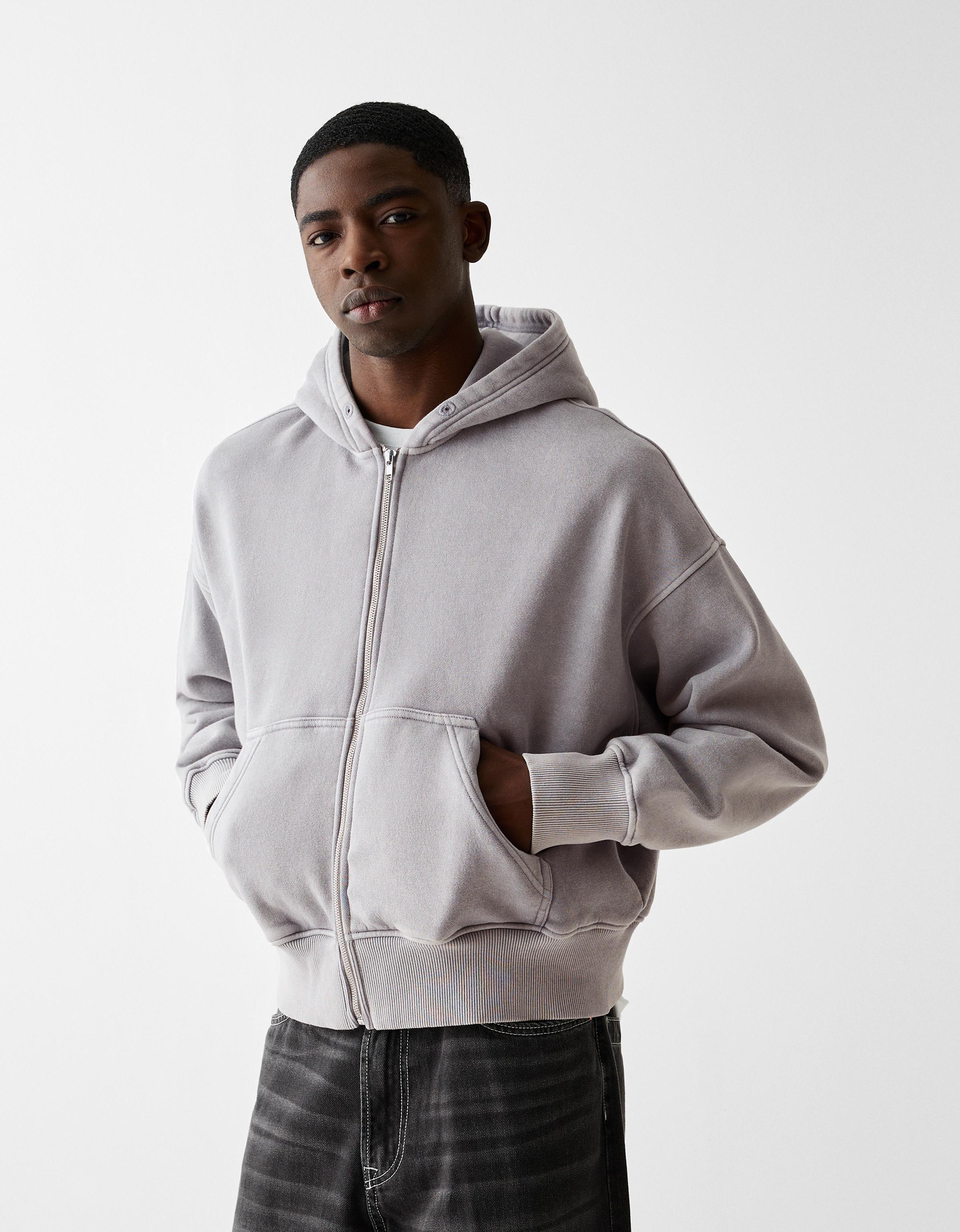 Faded effect cropped zip up hoodie Hoodie Men Bershka