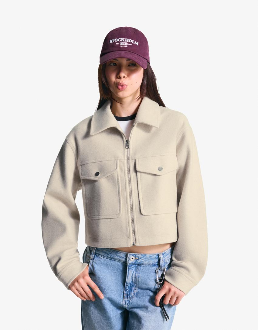 Soft felt texture jacket-Sand