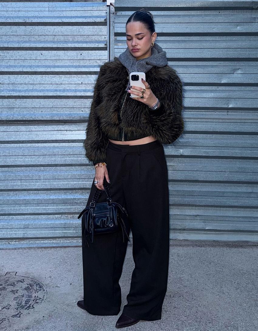 Voluminous trousers with double fabric-Black