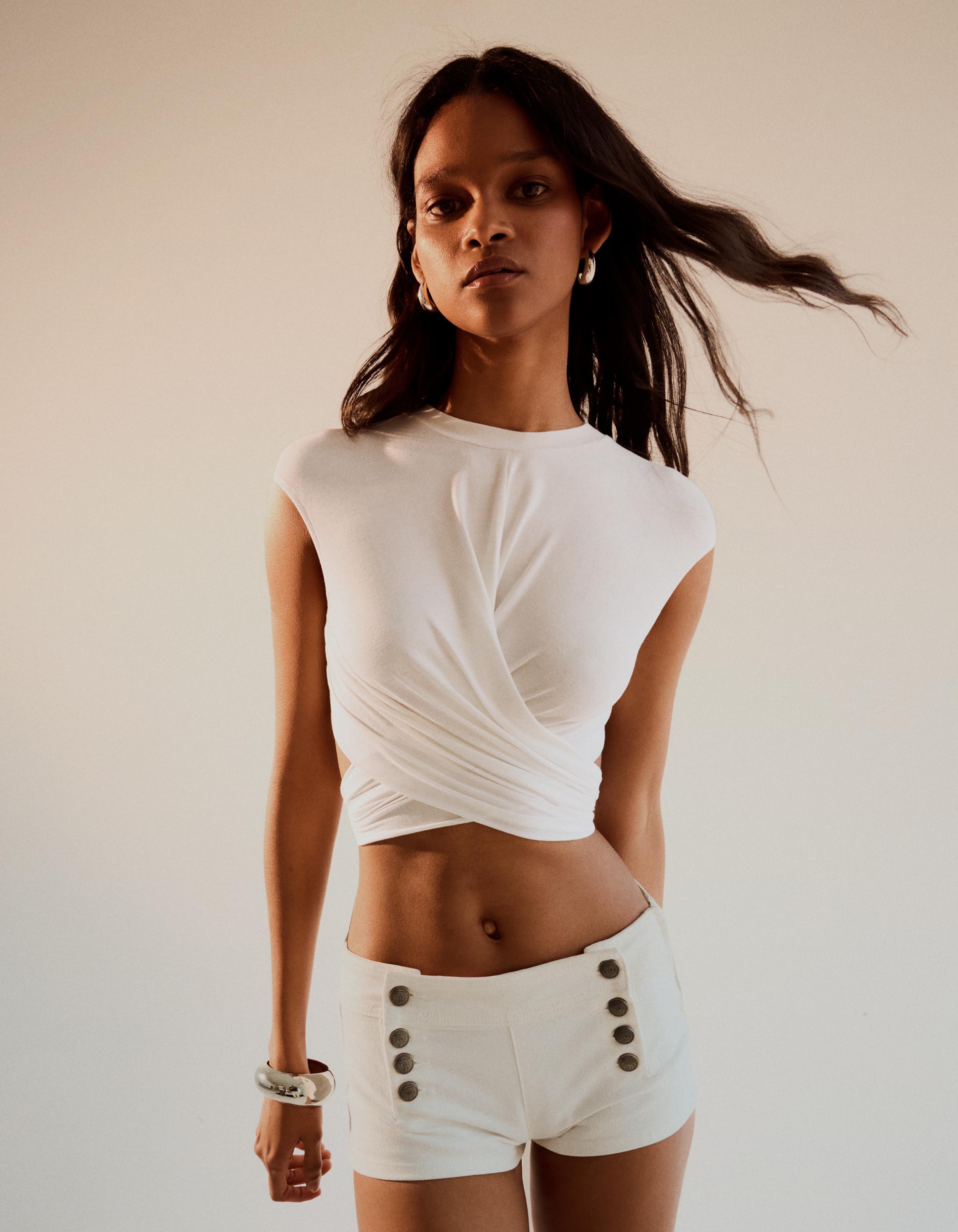 Shorts Mini Botones Mujer 36 Blanco Roto